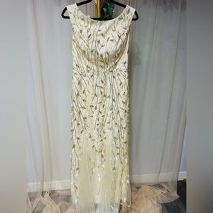 Chic Cream Leaf Embroidered Maxi Dress